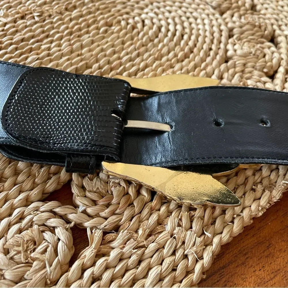 Bon Soir Made In France Belt Black with Large Silver and Gold Claw Buckle Large